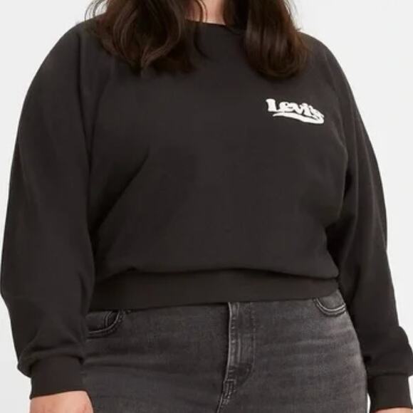 Levi's Vintage-inspired Raglan Black Balloon Sleeve Crewneck Sweatshirt Medium - Picture 1 of 10